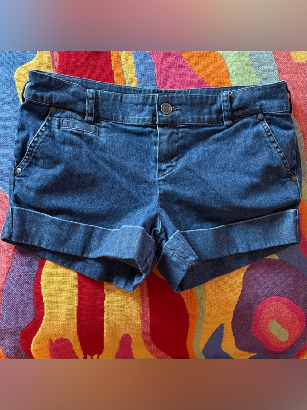 Vintage Lacoste Classic Dark Blue Denim Cuffed Women’s Shorts (US Size 33)